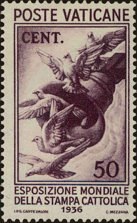 Front view of Vatican City 50 collectors stamp
