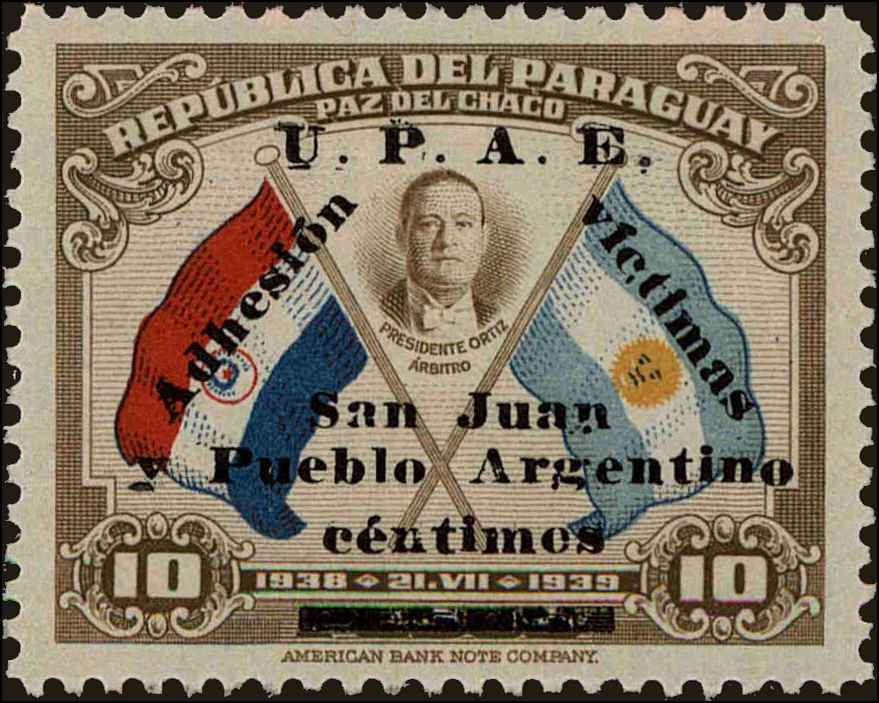 Front view of Paraguay B10 collectors stamp