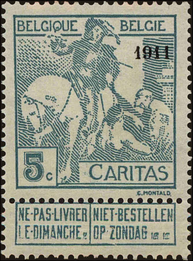 Front view of Belgium B11 collectors stamp