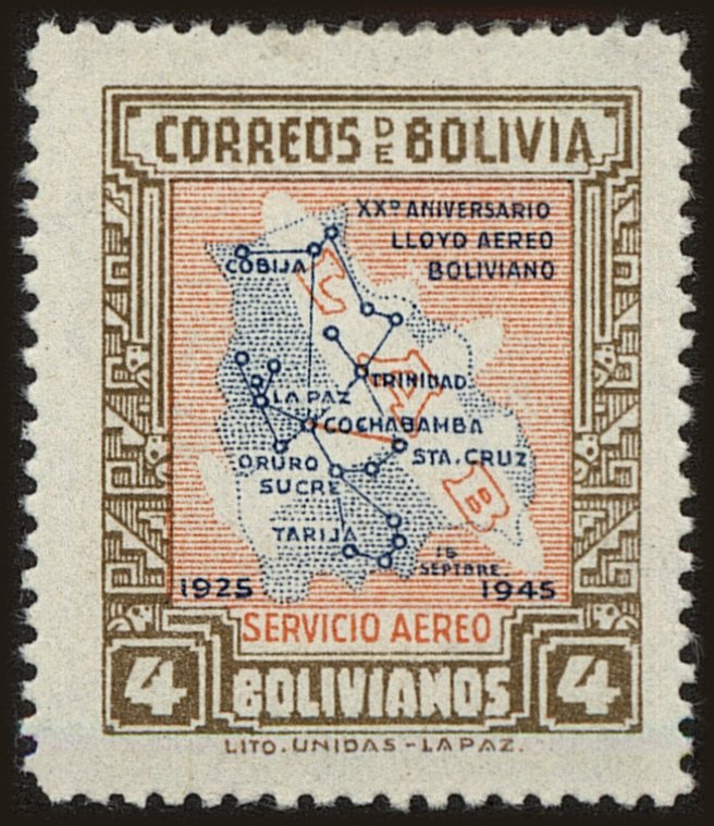 Front view of Bolivia C111 collectors stamp