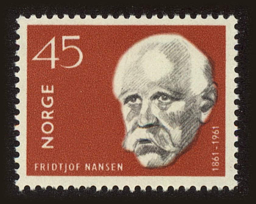 Front view of Norway 397 collectors stamp