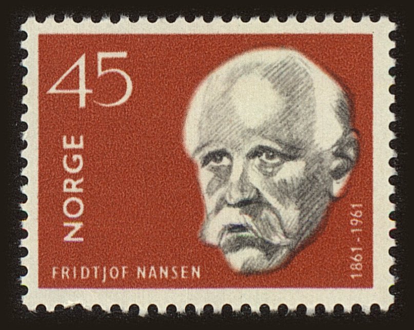 Front view of Norway 397 collectors stamp