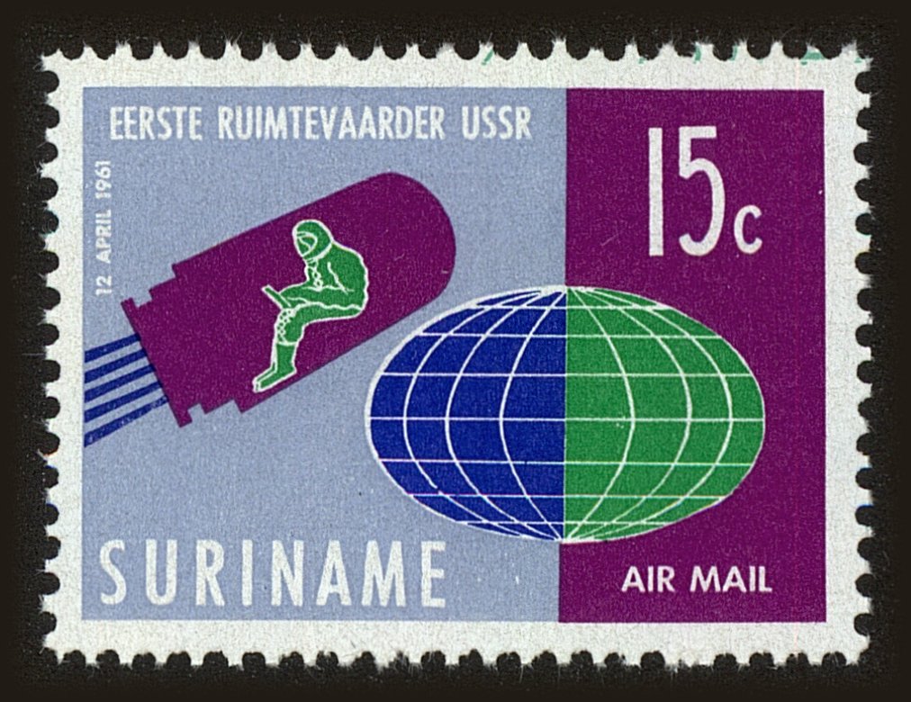 Front view of Surinam C28 collectors stamp