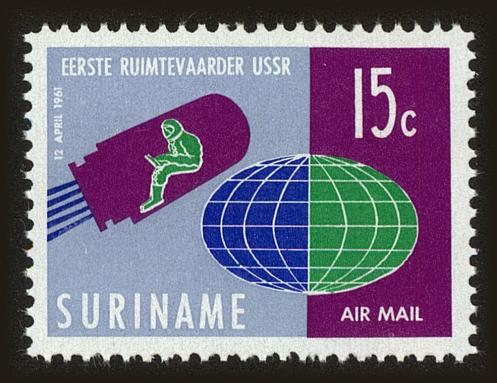 Front view of Surinam C28 collectors stamp