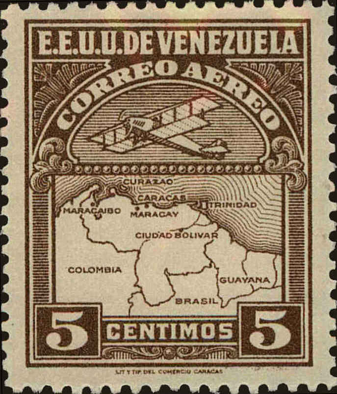 Front view of Venezuela C1 collectors stamp