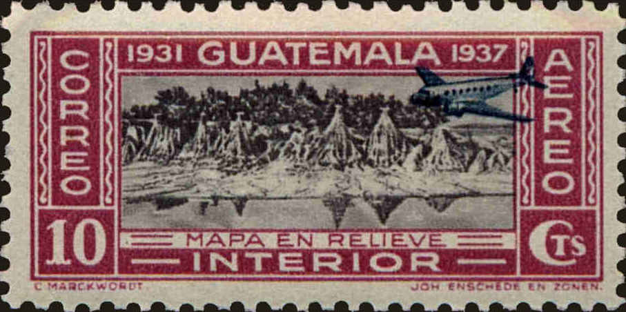 Front view of Guatemala C74 collectors stamp