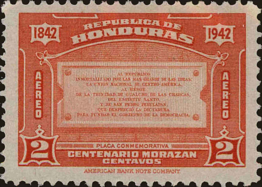 Front view of Honduras C120 collectors stamp