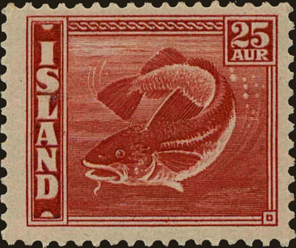 Front view of Iceland 224b collectors stamp
