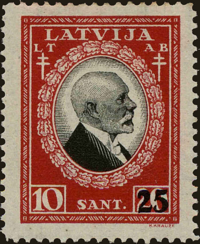 Front view of Latvia B78 collectors stamp
