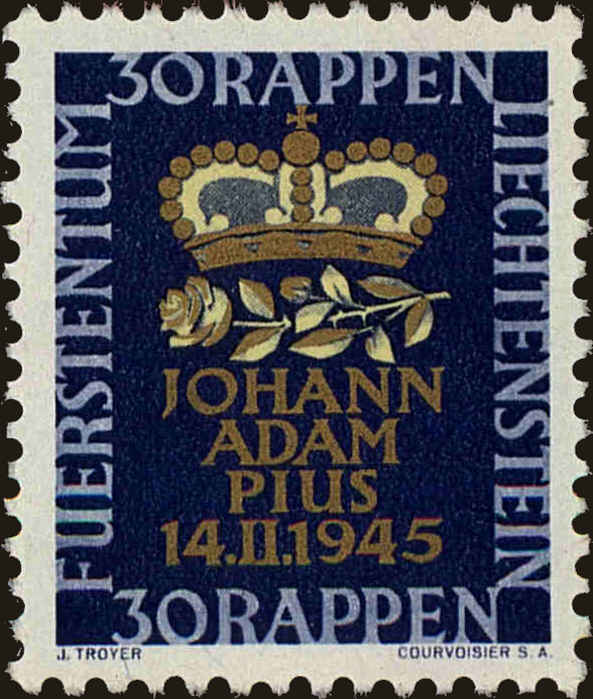 Front view of Liechtenstein 213 collectors stamp