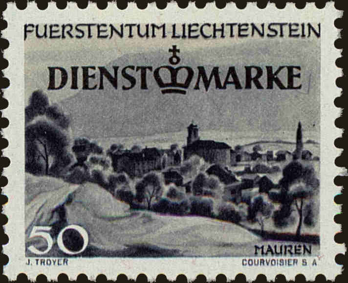 Front view of Liechtenstein O34 collectors stamp