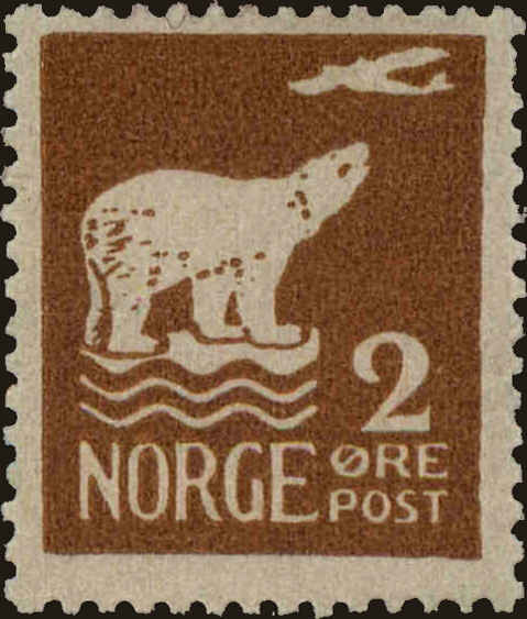 Front view of Norway 104 collectors stamp