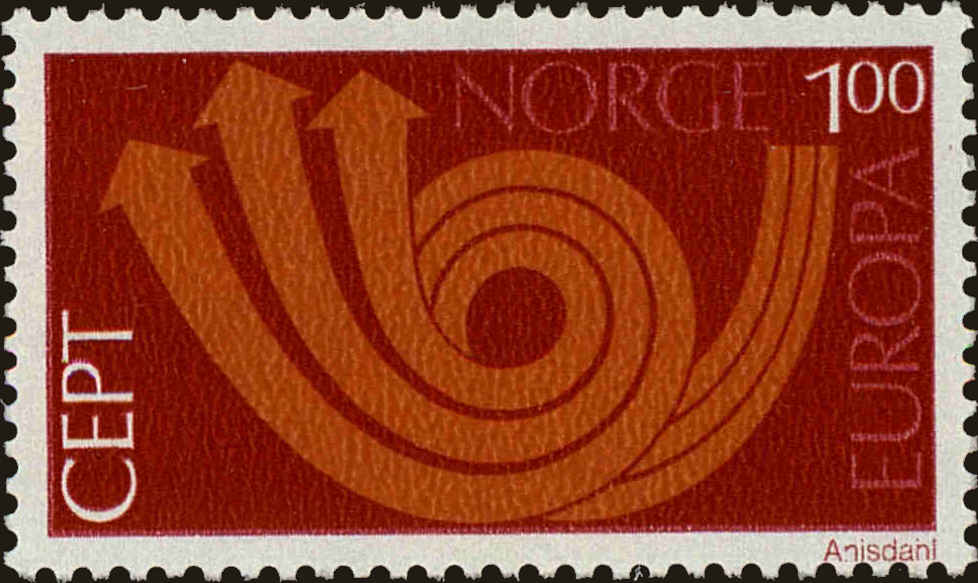 Front view of Norway 604 collectors stamp