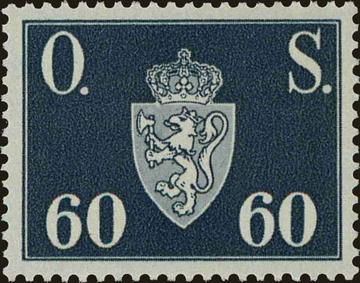 Front view of Norway O63 collectors stamp