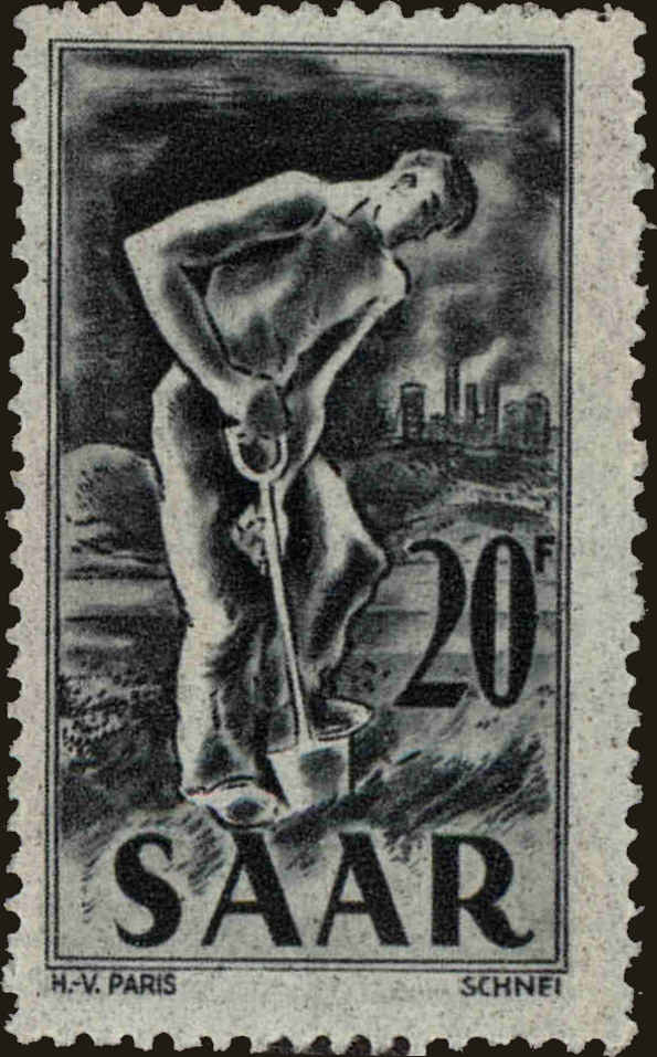 Front view of Saar 215 collectors stamp