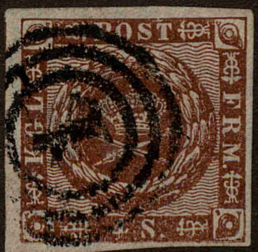 Front view of Denmark 7a collectors stamp