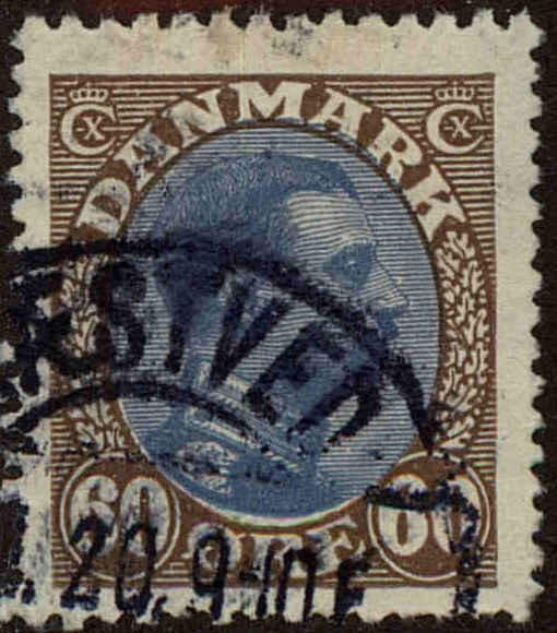 Front view of Denmark 123a collectors stamp