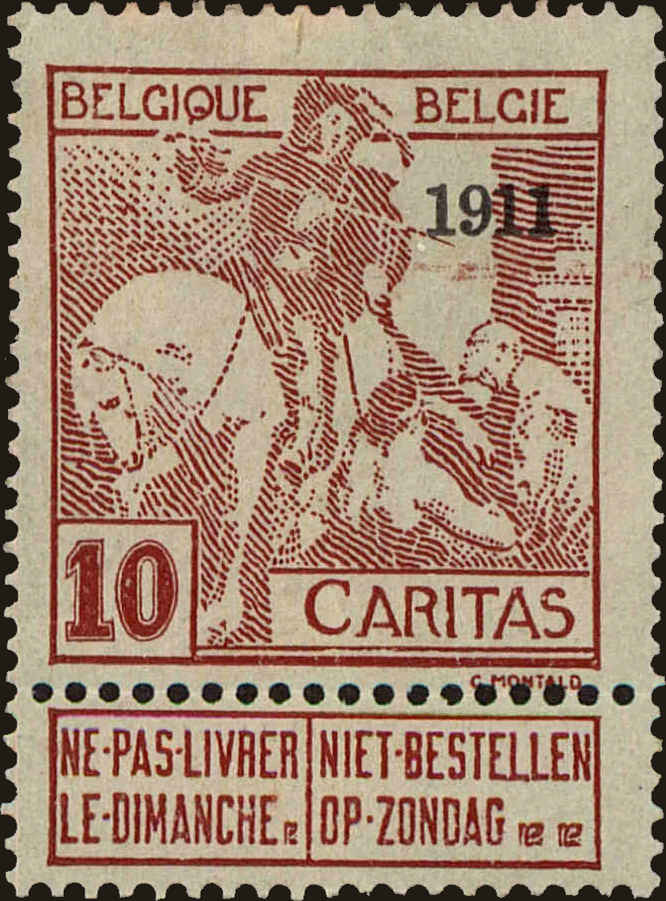 Front view of Belgium B12 collectors stamp