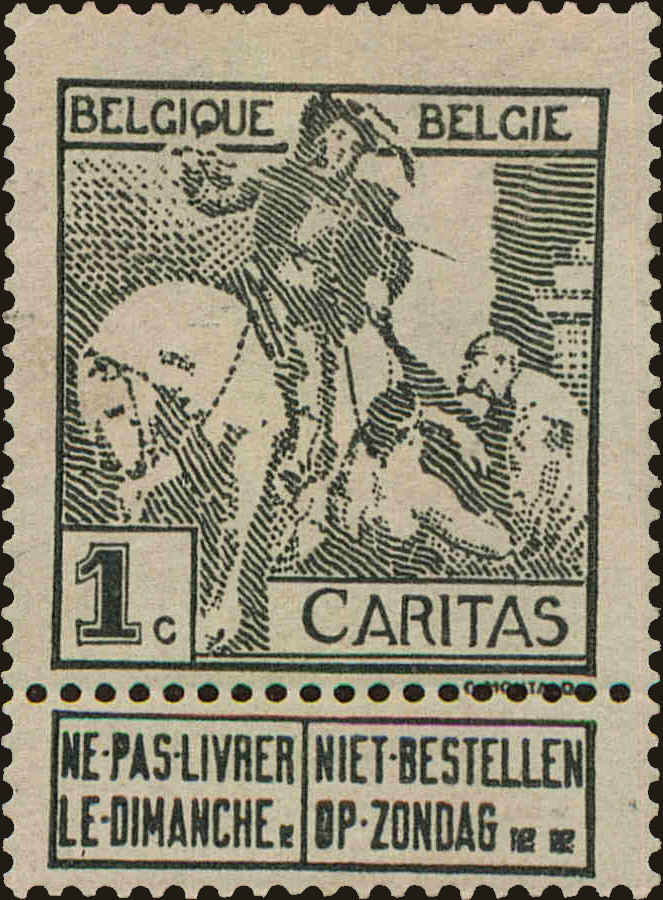 Front view of Belgium B1 collectors stamp