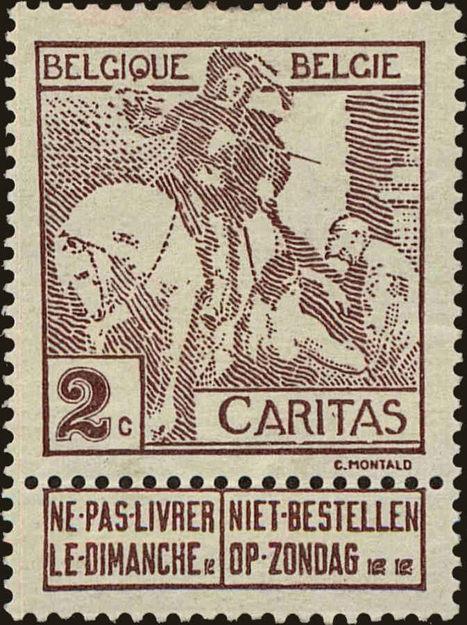 Front view of Belgium B6 collectors stamp