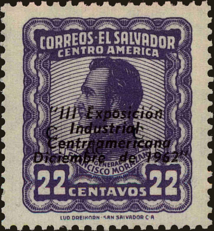 Front view of Salvador, El 729 collectors stamp