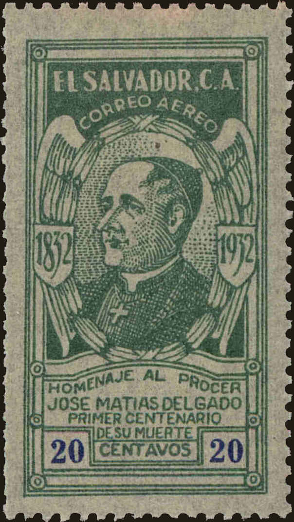 Front view of Salvador, El C25 collectors stamp