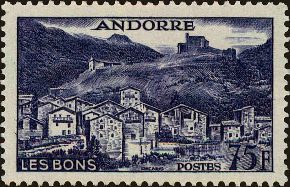 Front view of Andorra (French) 142 collectors stamp