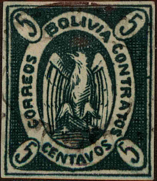 Front view of Bolivia 1b collectors stamp