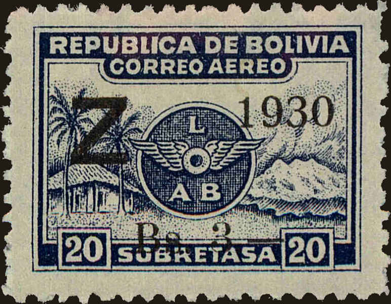 Front view of Bolivia C25 collectors stamp
