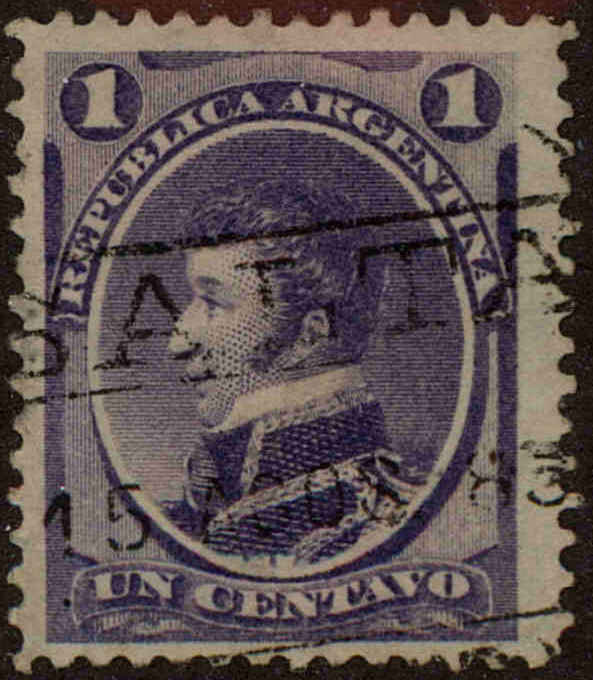 Front view of Argentina 22a collectors stamp