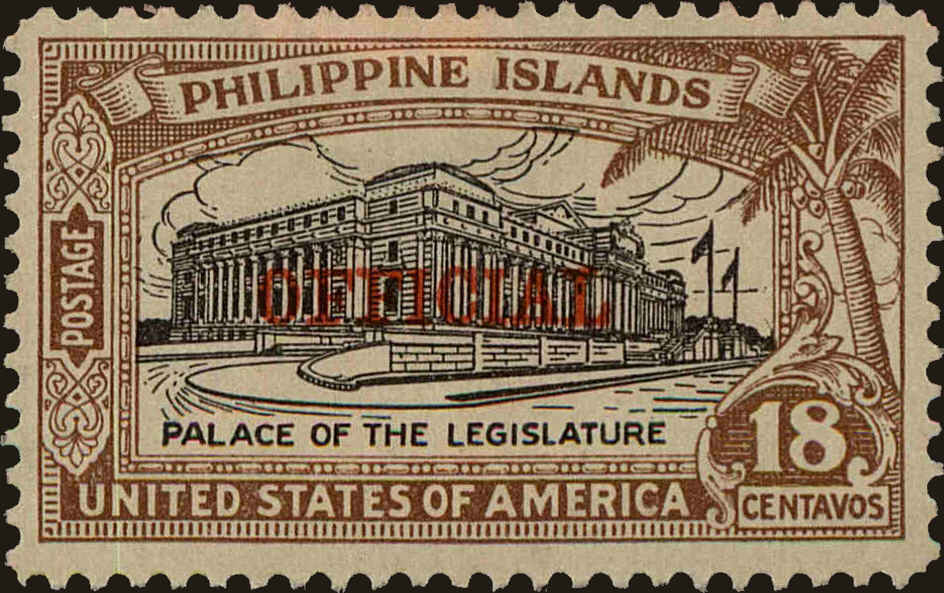 Front view of Philippines (US) O3 collectors stamp