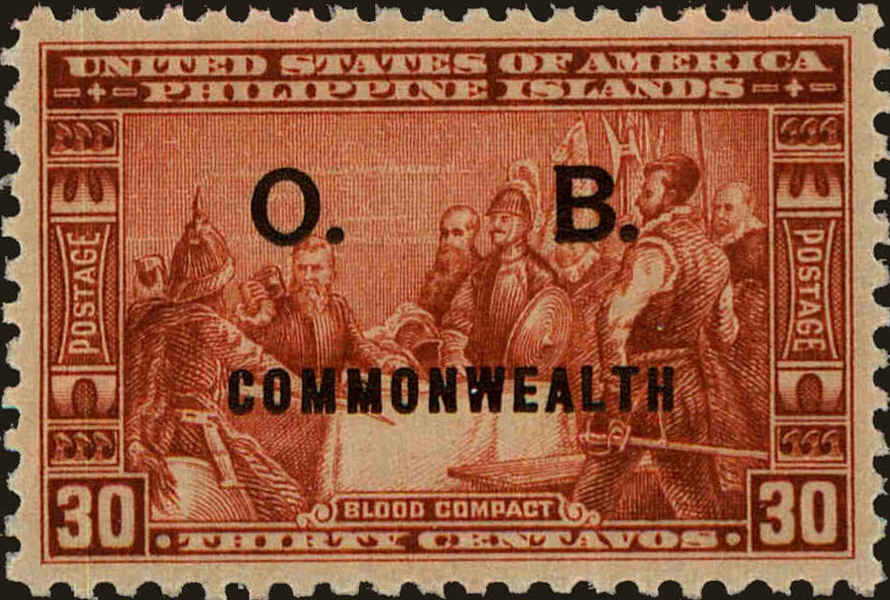 Front view of Philippines (US) O36 collectors stamp