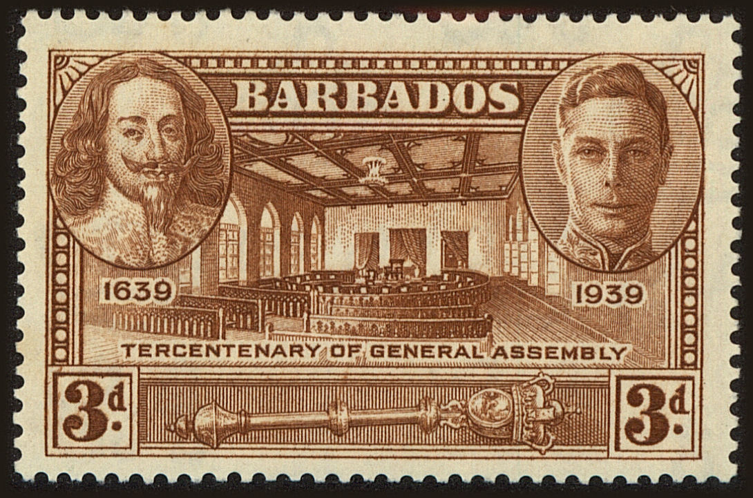 Front view of Barbados 206 collectors stamp