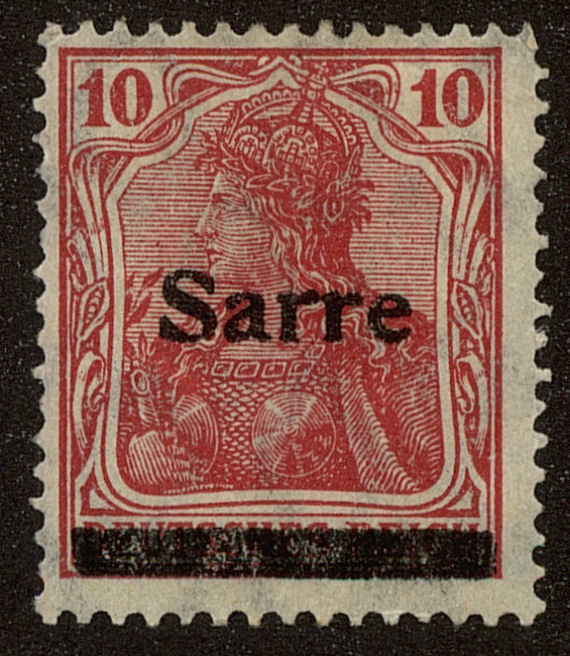 Front view of Saar 6 collectors stamp