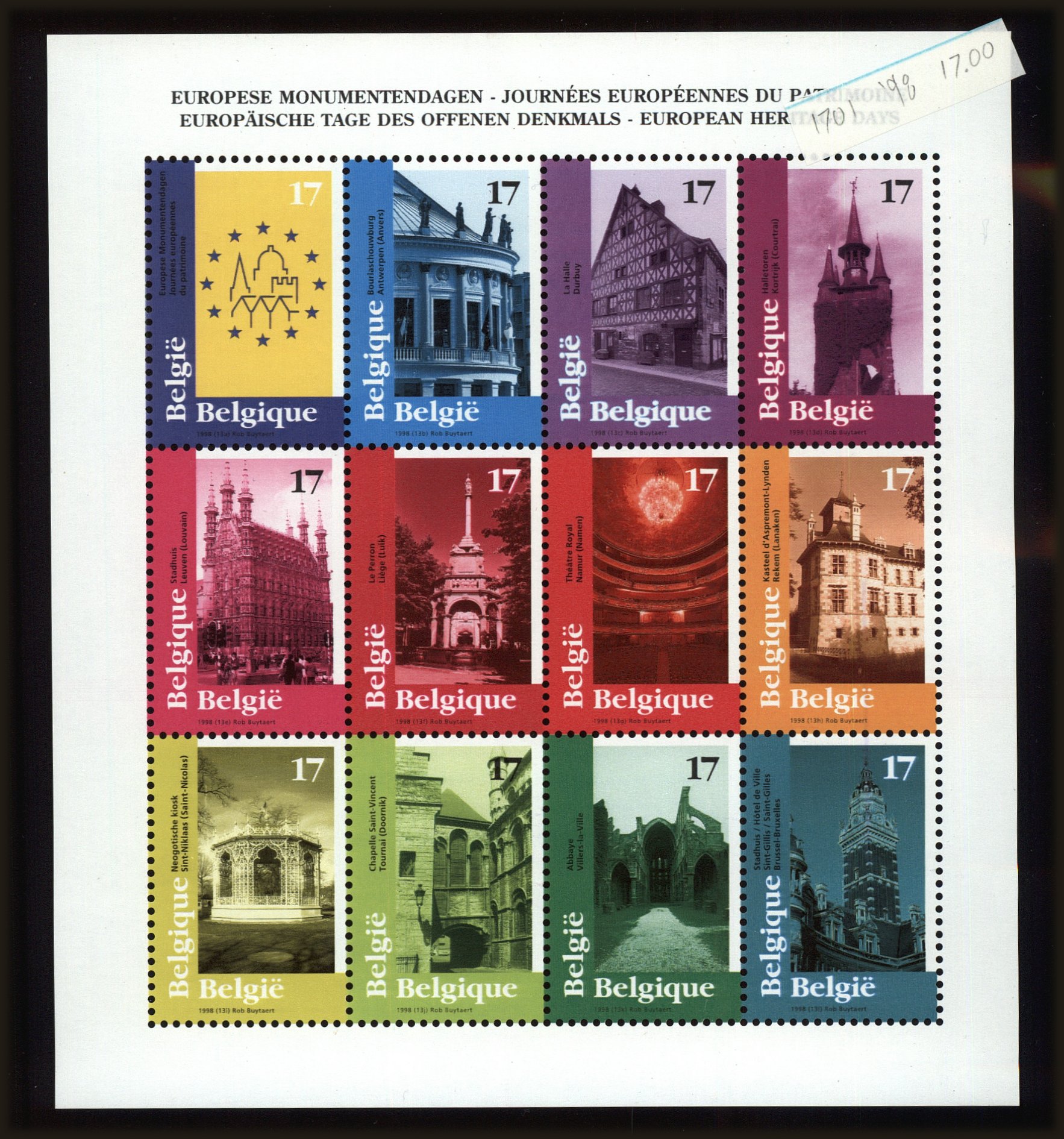 Front view of Belgium 1701 collectors stamp