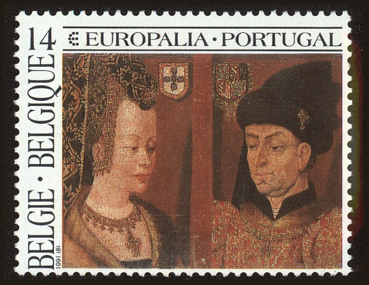 Front view of Belgium 1402 collectors stamp