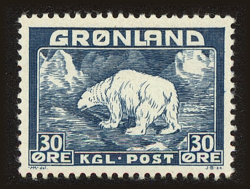 Front view of Greenland 7 collectors stamp
