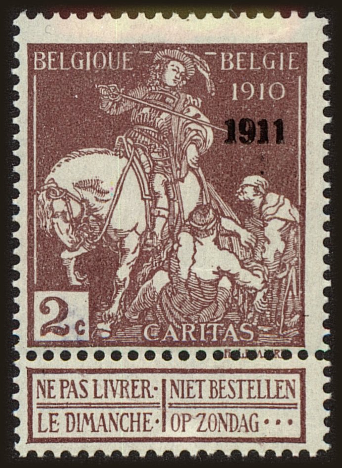 Front view of Belgium B14 collectors stamp