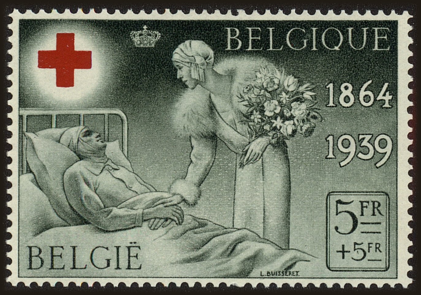 Front view of Belgium B240 collectors stamp