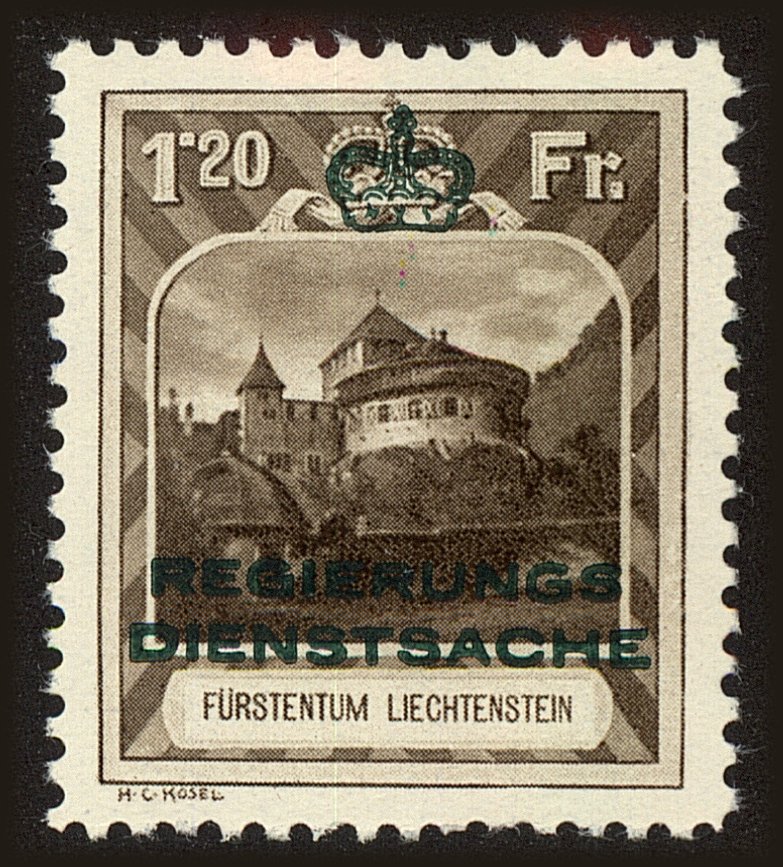 Front view of Liechtenstein O8 collectors stamp