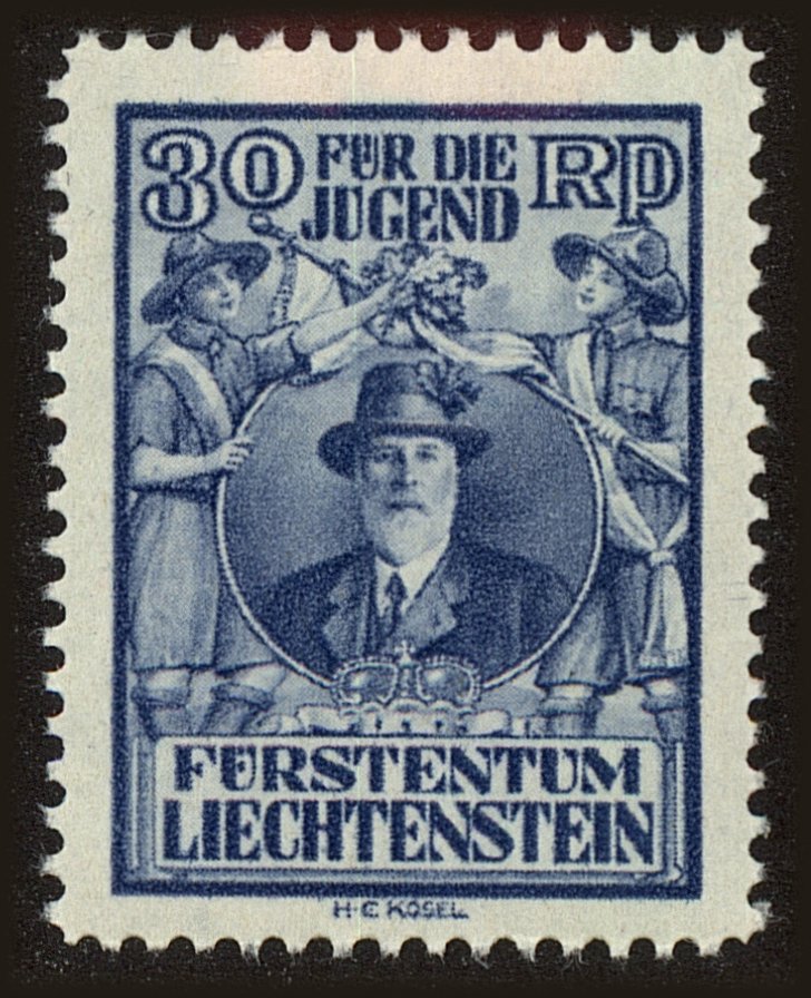 Front view of Liechtenstein B13 collectors stamp