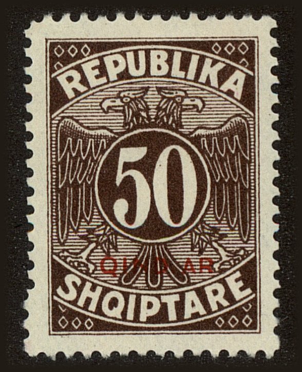Front view of Albania J34 collectors stamp