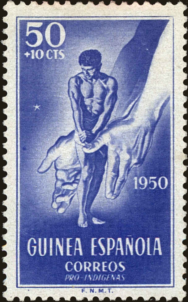 Front view of Spanish Guinea B13 collectors stamp