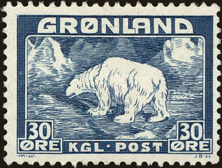 Front view of Greenland 7 collectors stamp