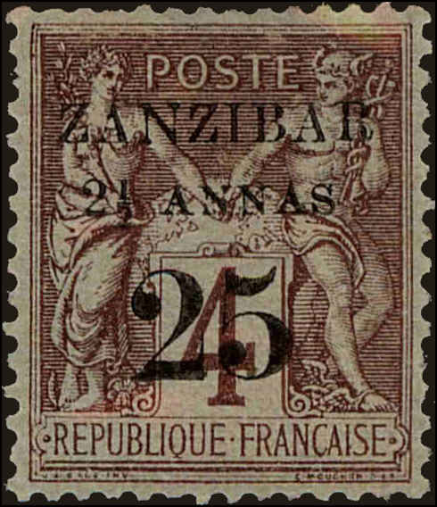 Front view of French Offices in Zanzibar 14 collectors stamp