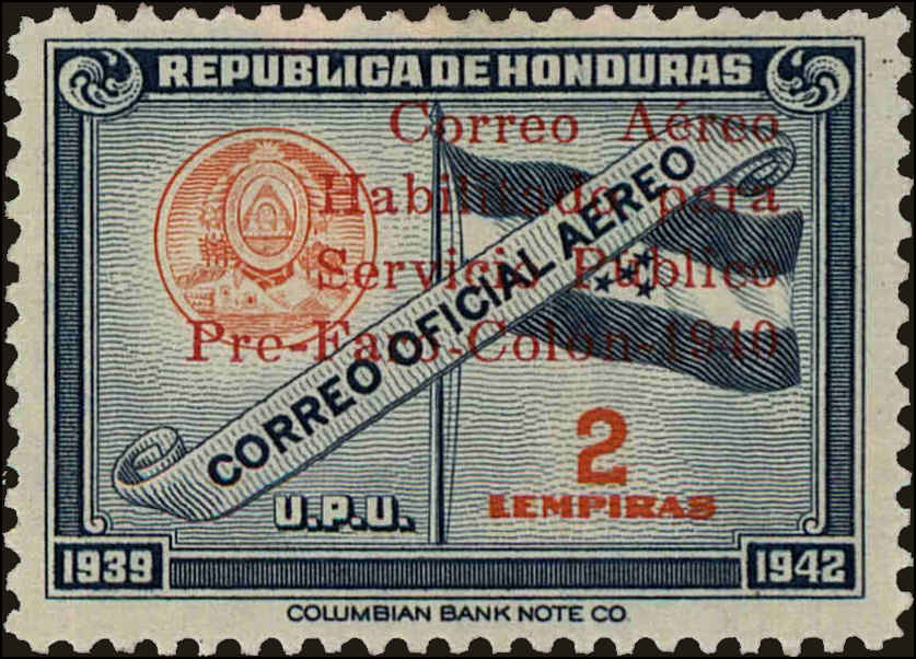 Front view of Honduras C108 collectors stamp