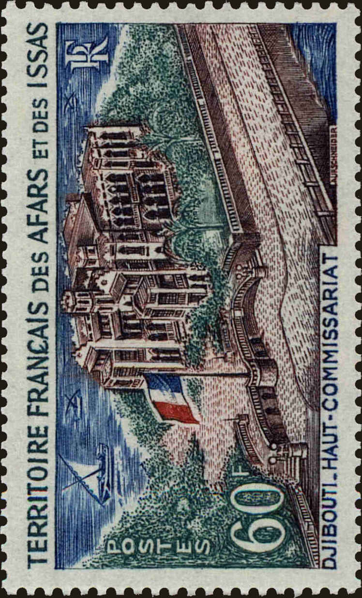 Front view of Afars and Issas 330 collectors stamp