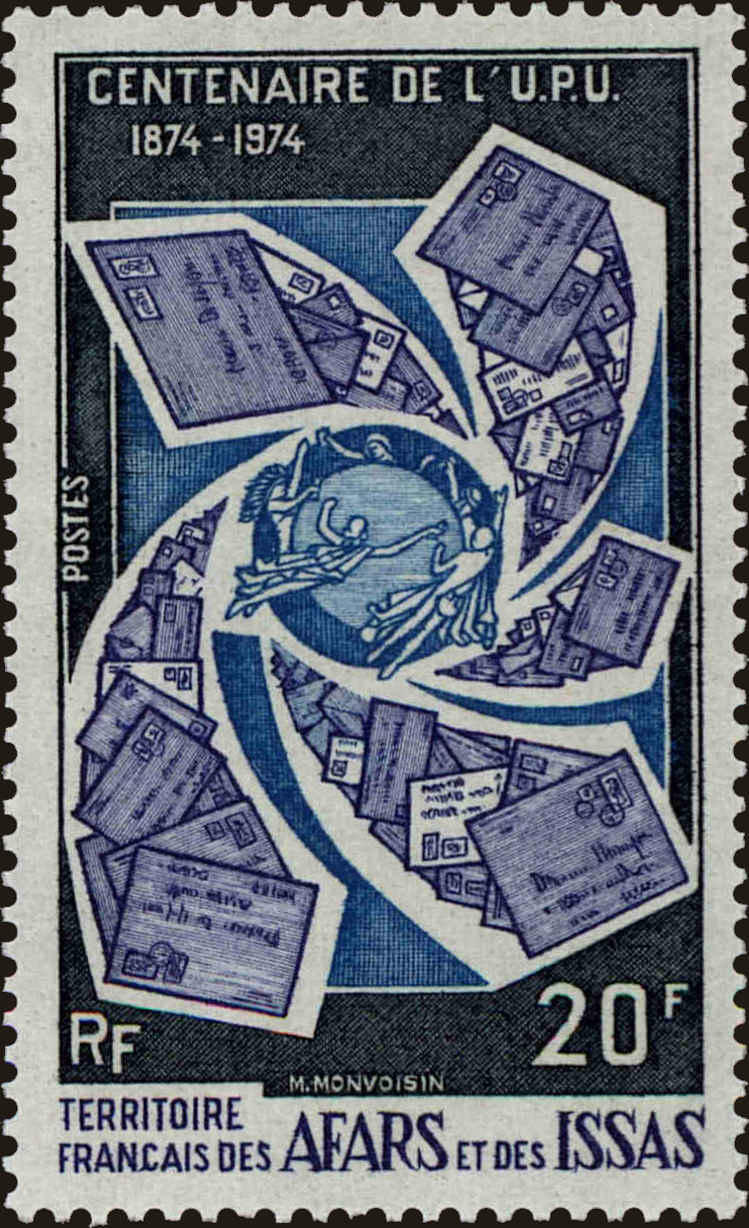 Front view of Afars and Issas 374 collectors stamp