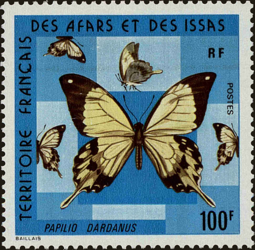 Front view of Afars and Issas 398 collectors stamp