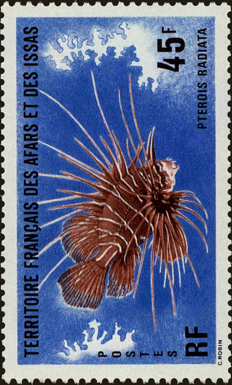 Front view of Afars and Issas 428 collectors stamp